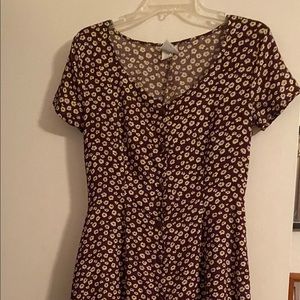 90s vintage Floral Midi Dress in Brown and Cream